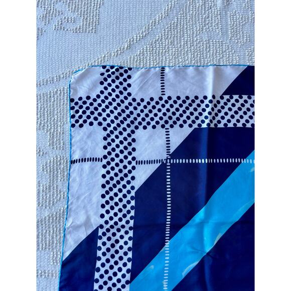 Vintage Blue & White Abstract Print Pure Silk Scarf Terry of Rome 30" AS IS - Picture 6 of 9